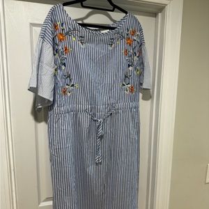 NWT Ava & Viv Blue and white drawstring waist dress